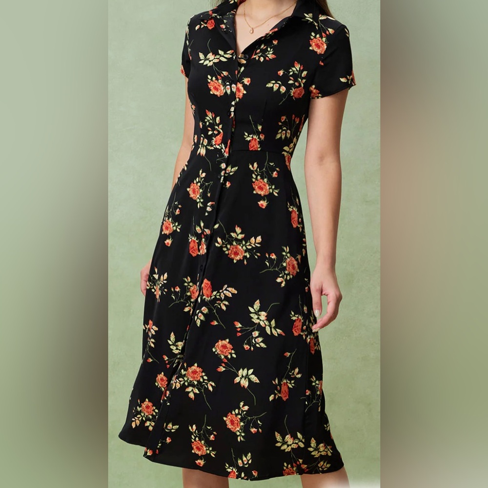 Floral, button down midi dress L